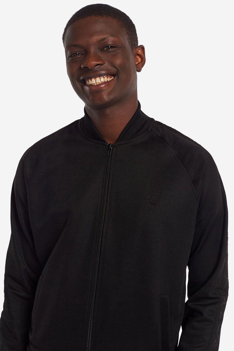 Black Fred Perry Tonal Taped Bomber Neck Track Men's Jackets | PH 1264MQZA